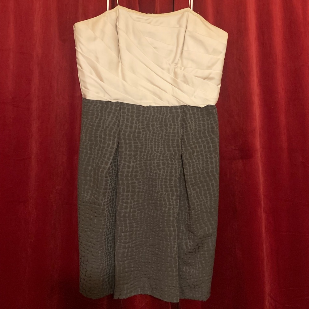 Max&Cleo Cream Satin Dress with Textured Pattern Bottom, Size 6